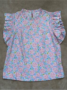 Jodifl Pink Floral Ruffle-Sleeve Women's Top